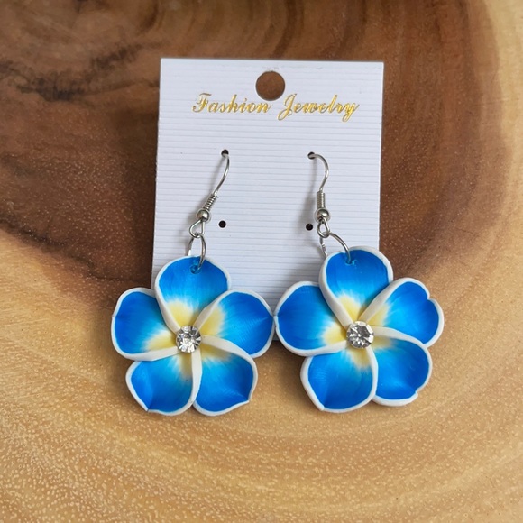 Jewelry - Beautiful Blue Plumeria Earrings NEW